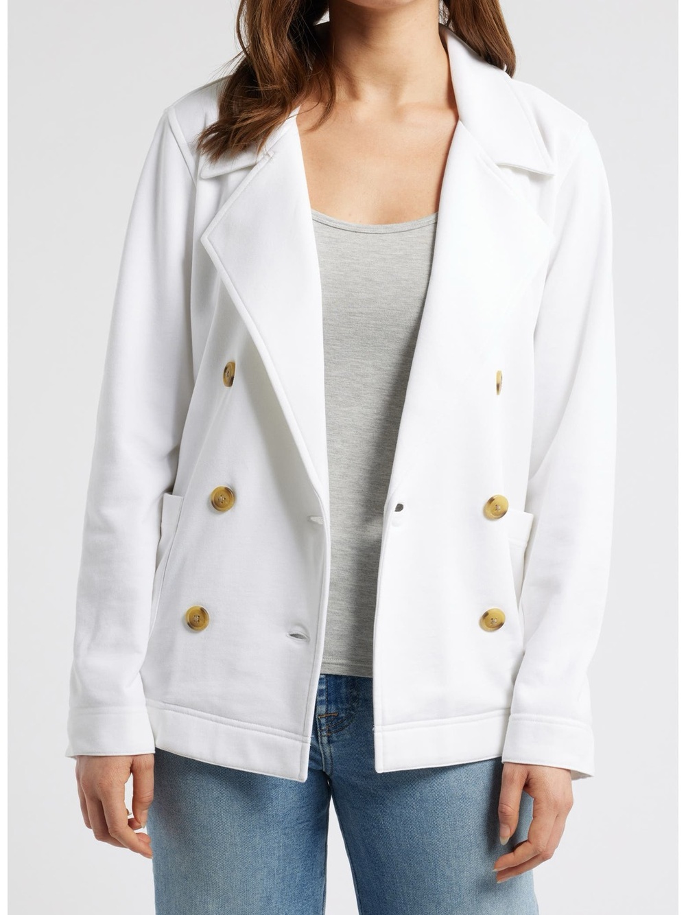Caslon Double Breasted Knit Blazer White Medium